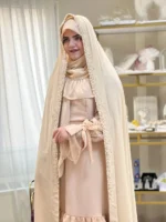 خرید چادر عروس دور جواهردوزی رنگ نسکافه ای از شوروم اچ جی