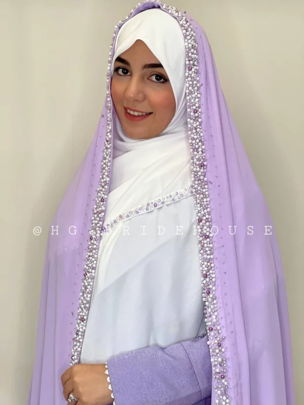 خرید چادر عروس رنگ یاسی برای بله برون از شوروم اچ جی