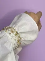خرید شومیز سفید جنس کتان لمه و جواهردوزی شده برای عروس از شوروم اچ جی