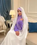 خرید چادر عروس برای عقد محضری و بله برون رنگ سفید و یاسی‌ جنس کرپ حریر از شوروم اچ جی